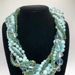 Monet Semi-Precious Accents NWT Green Blue 6 Strand Necklace
